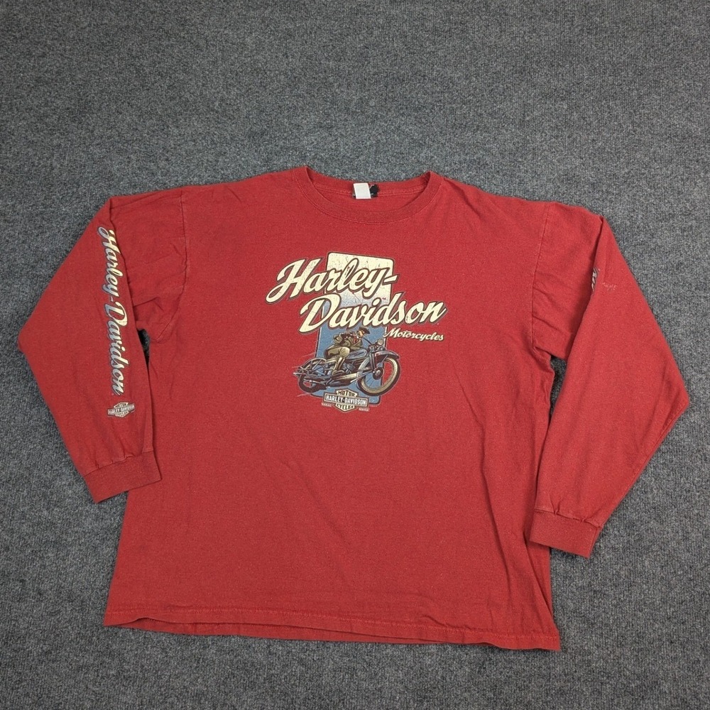 Vintage Harley Davidson Bobs Wisconsin Graphic Long Sleeve T-Shirt Red XL 2005